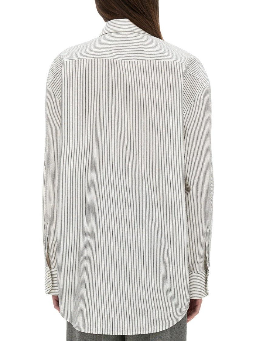 Saint Laurent Vertical Stripe Cotton Shirt With Relaxed Fit