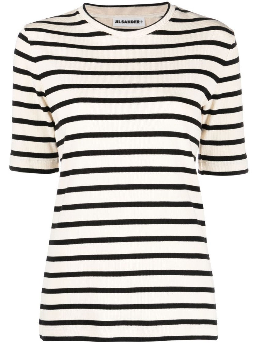Jil Sander Fine Ribbed Striped T-Shirt With Logo Patch