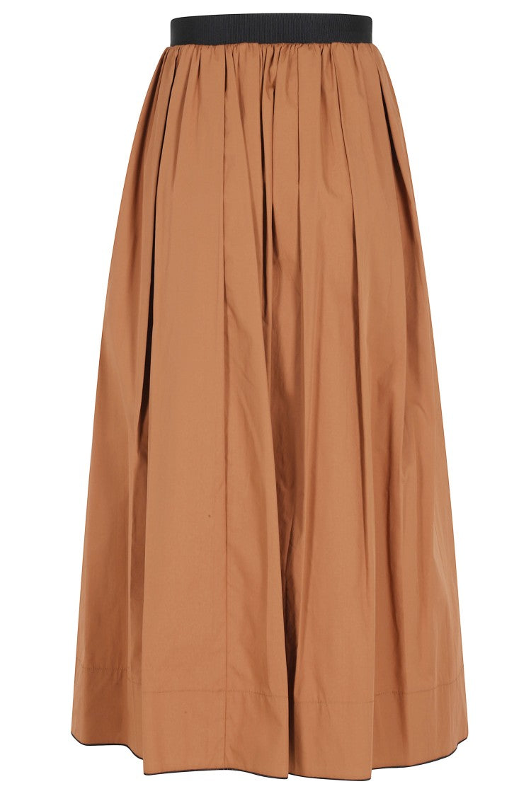 Tela Brown Leda Pleated Elastic-Waistband Cotton Midi Skirt