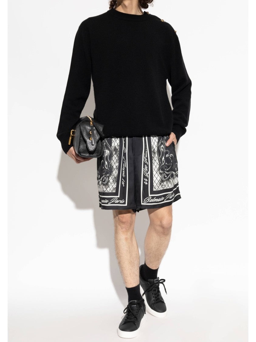Balmain Black Classic Crew Neck Fabric Sweater