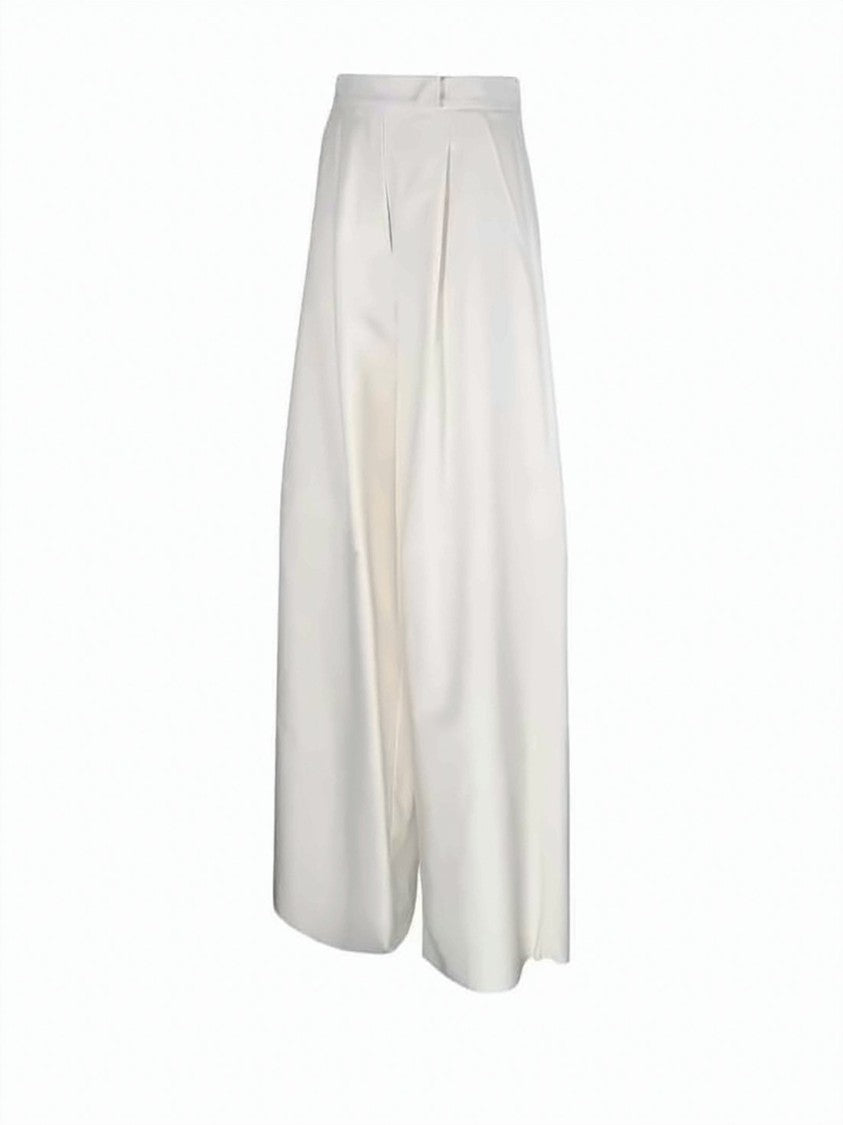 Max Mara High-Waisted Cropped White Palazzo Pants With Front Pleats