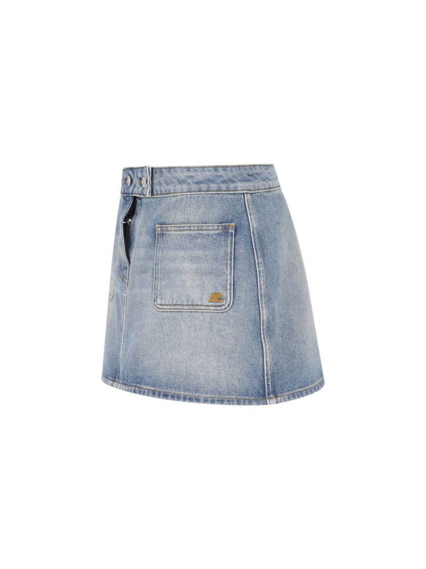 Courrèges Blue Low-Rise Embroidered Mini Denim Skirt