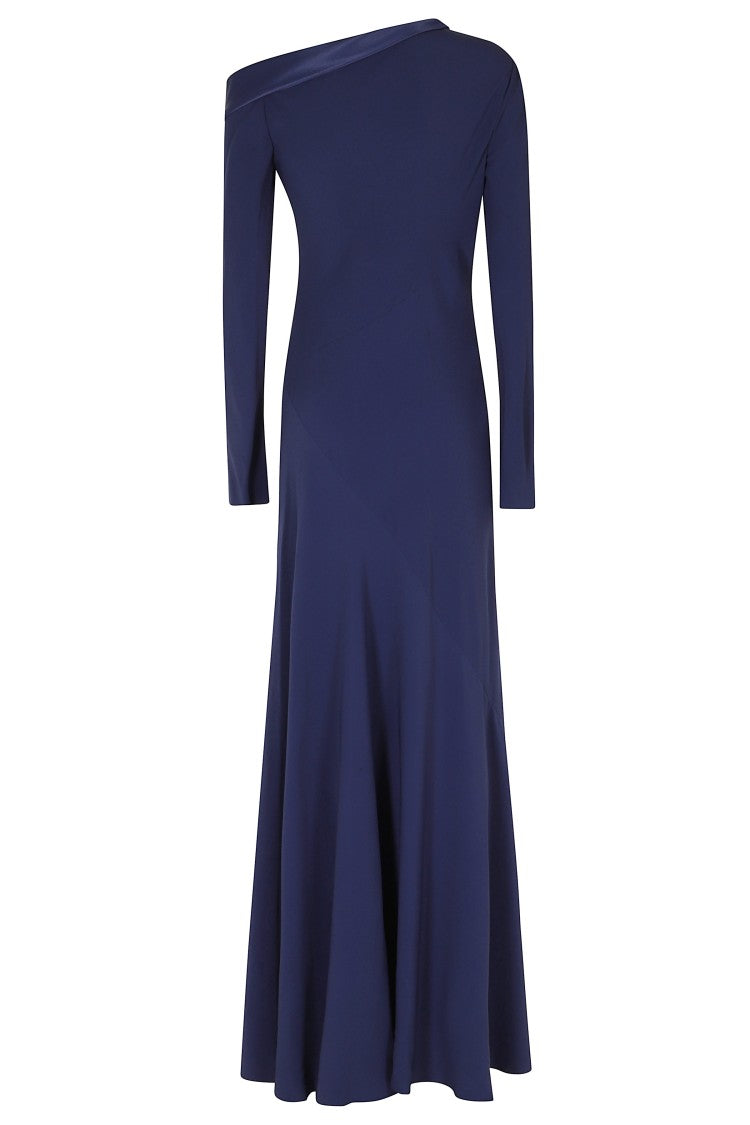 Alberta Ferretti Blue Enver Satin One-Shoulder Side Slit Viscose Long Evening Dress