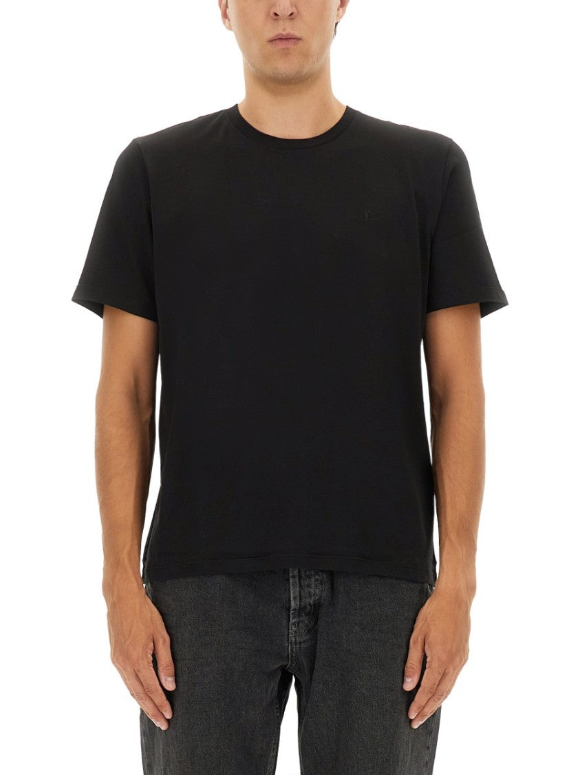 Saint Laurent Relaxed Fit Black Crew Neck Cassandre T-Shirt