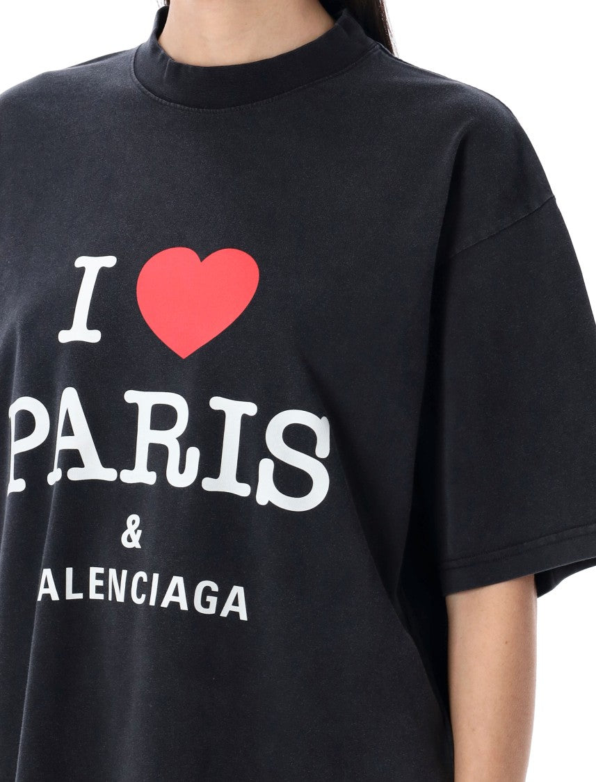 Balenciaga Loose-Fit Black T-Shirt With I Love Paris Artwork