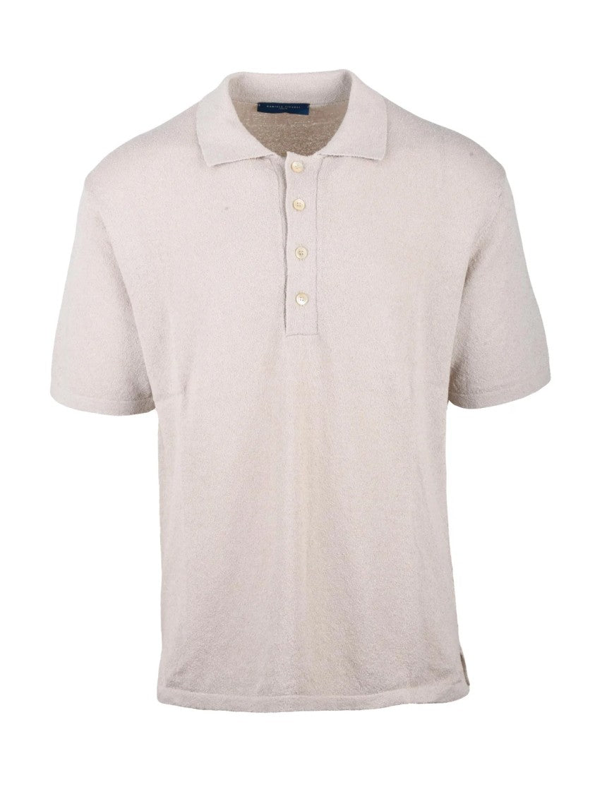 Daniele Fiesoli Beige Brushed Knitted Polo Shirt