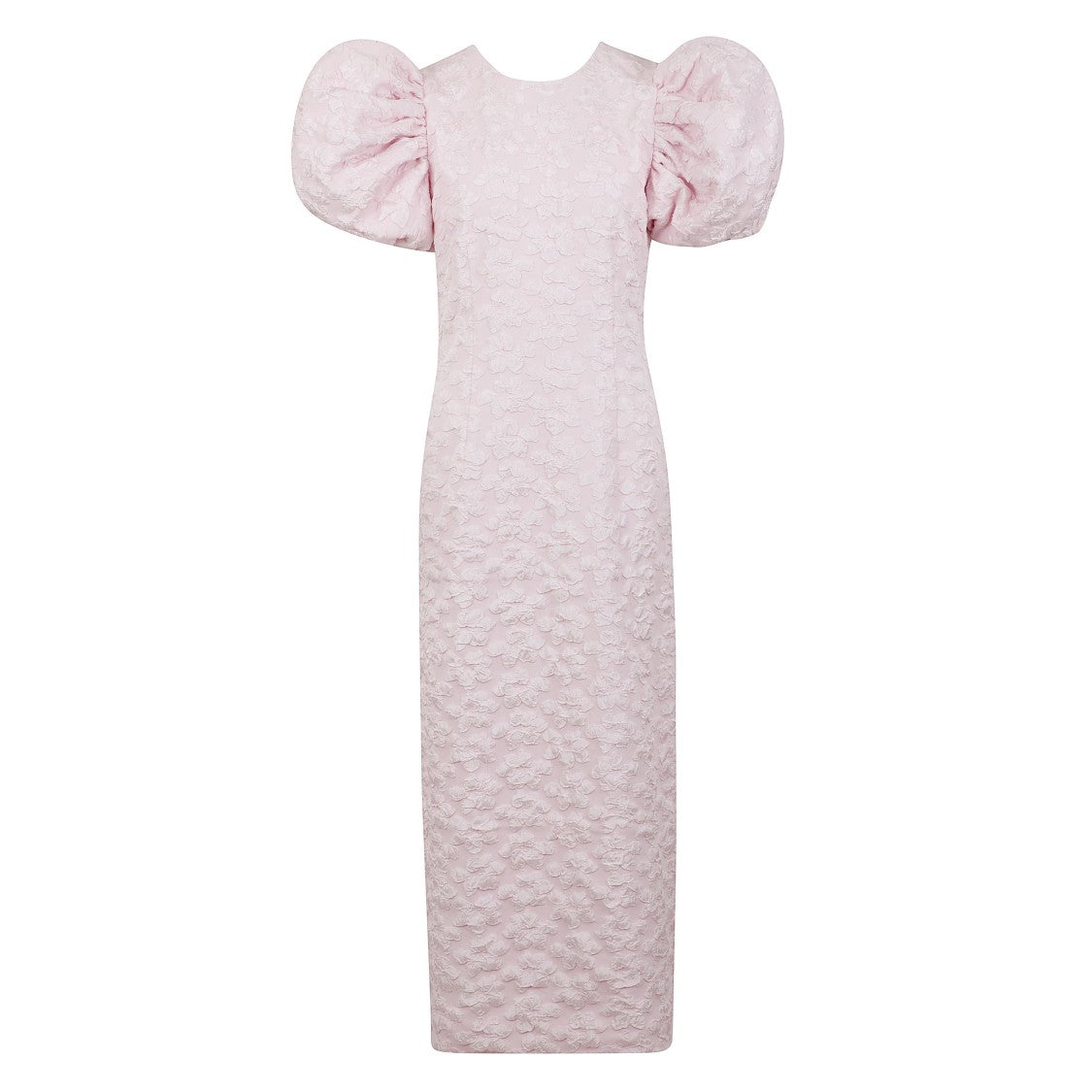 Rotate Pink Jacquard Midi Dress With Puff Sleeves