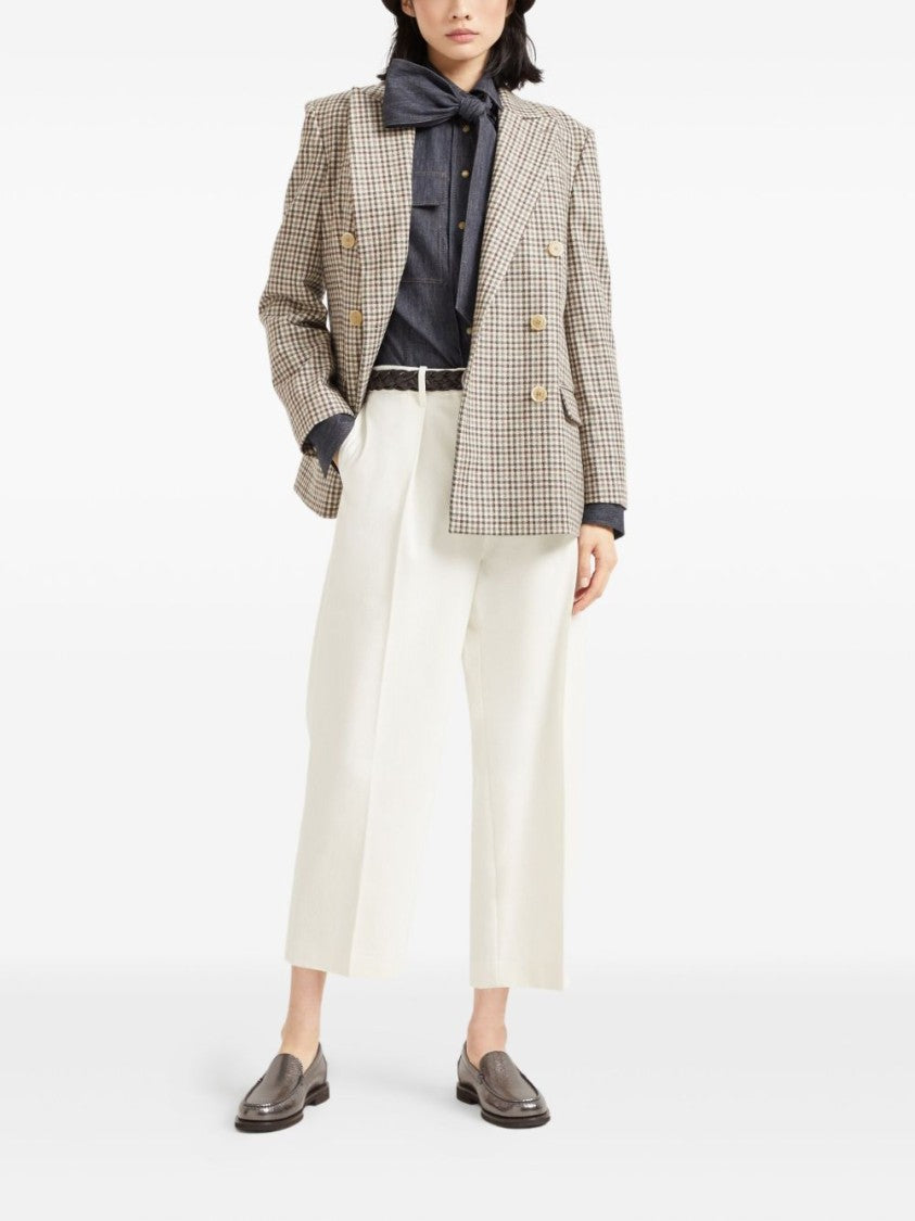 Brunello Cucinelli Wide-Leg Cropped Trousers With Front Pleats And Button Closure