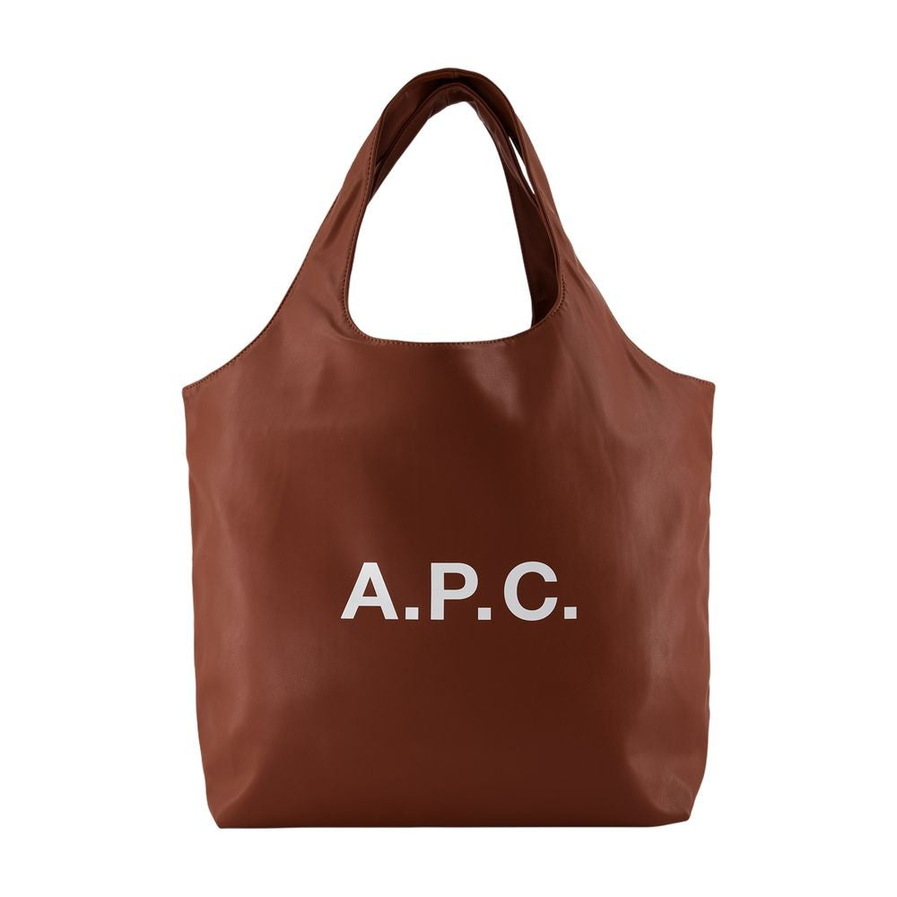 A.P.C. Oversized Brown Tote With Smooth Synthetic Finish And Bold Detailing