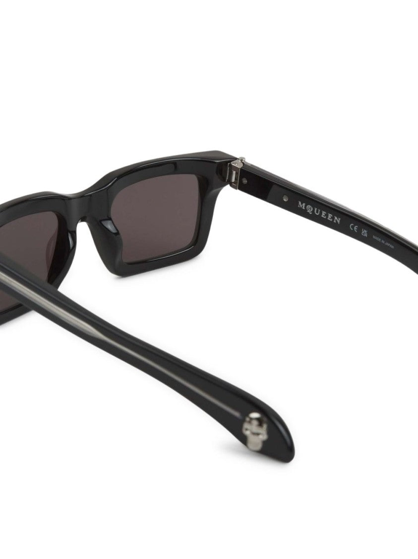 Alexander Mcqueen Rectangular Frame Sunglasses With Glossy Black Finish