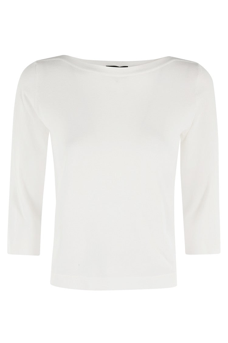 Roberto Collina Ivory Stretch Viscose Top With Boat Neckline