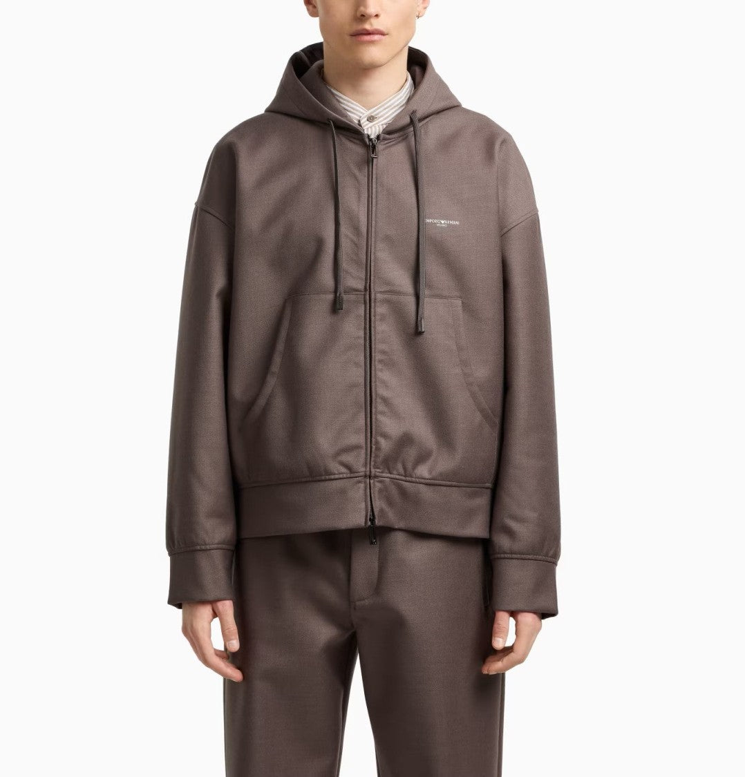 Emporio Armani Lightweight Wool Blend Sweatshirt With Drawstring Hood