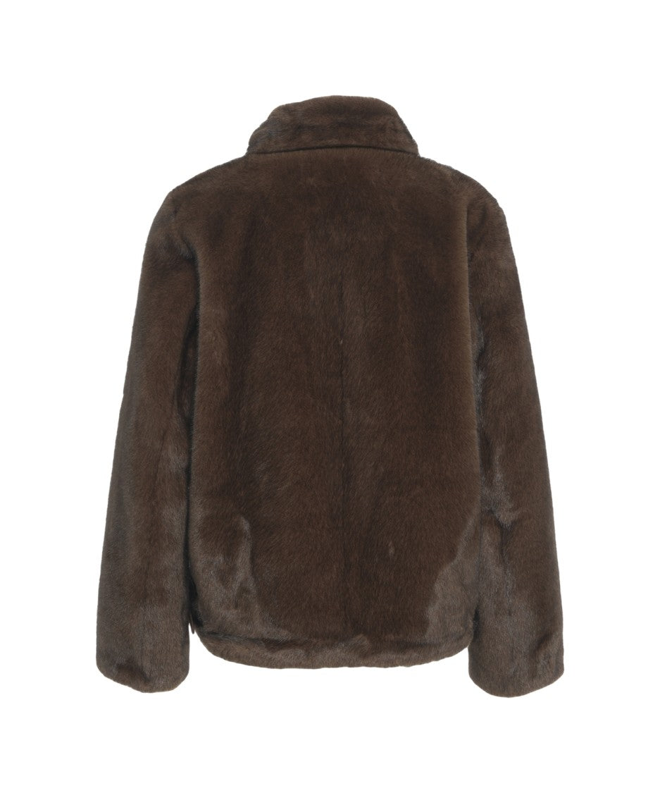 Bully Cropped Faux Fur Jacket With High Collar