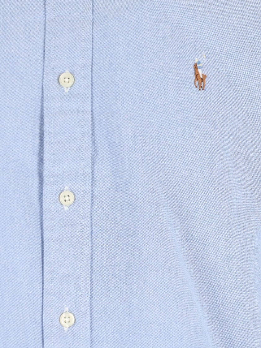 Polo Ralph Lauren Light Blue Button-Down Cotton Shirt With Embroidered Logo