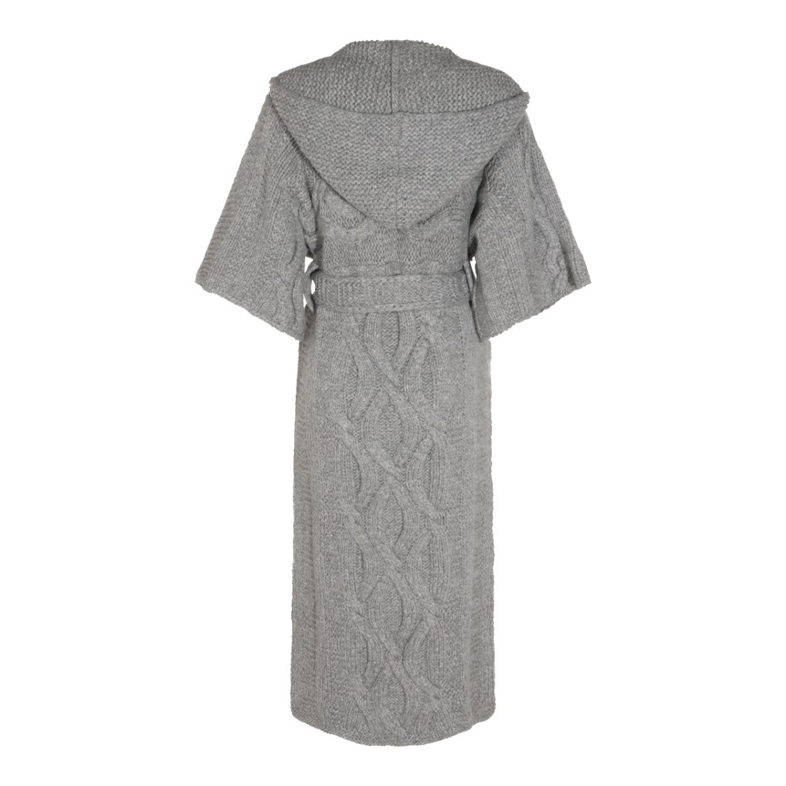 Malo Grey Shawl Collar Belted Cashmere Cardigan