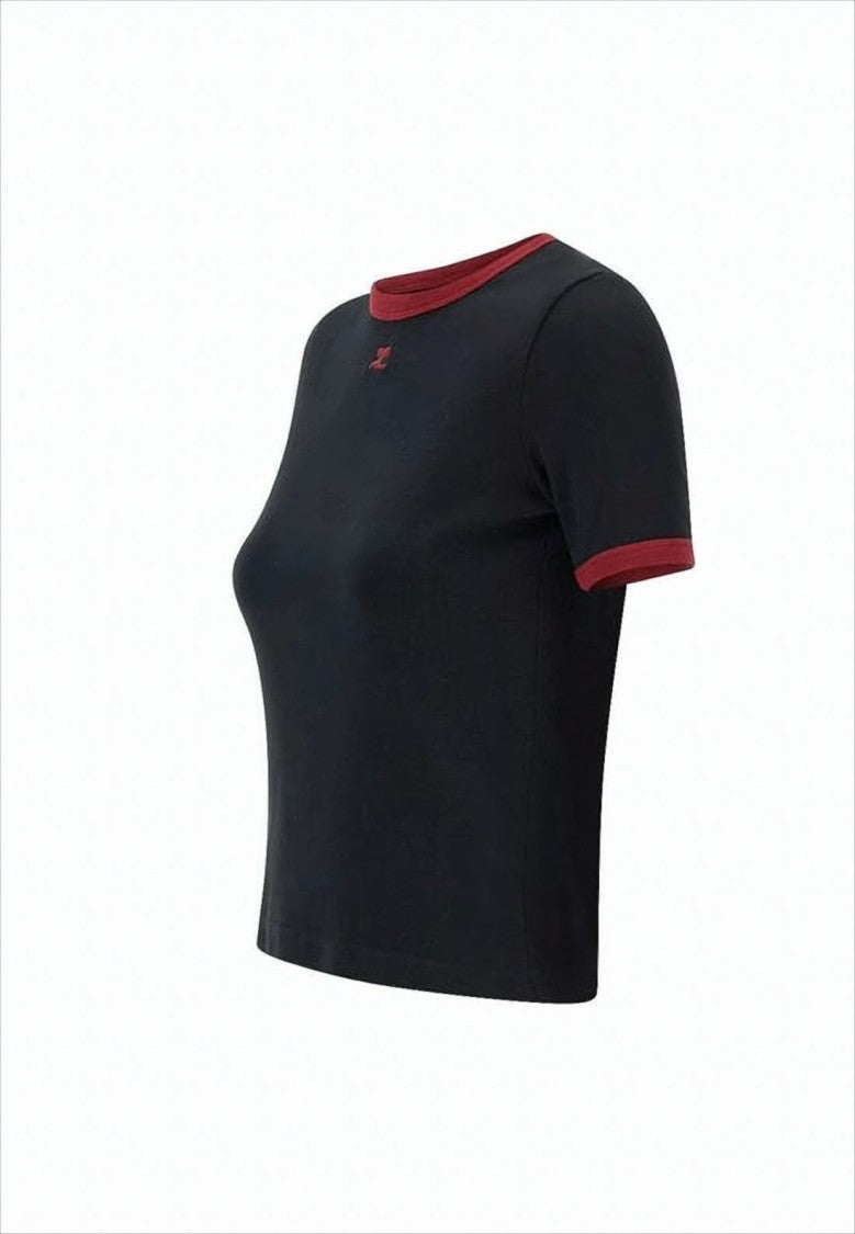Courrèges Fitted Cotton Crop Top With Contrasting Trims