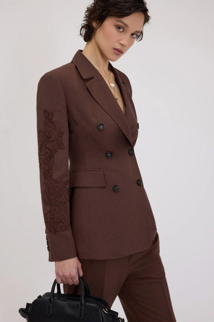 Ermanno Brown Wool-Blend Notch-Lapel Blazer