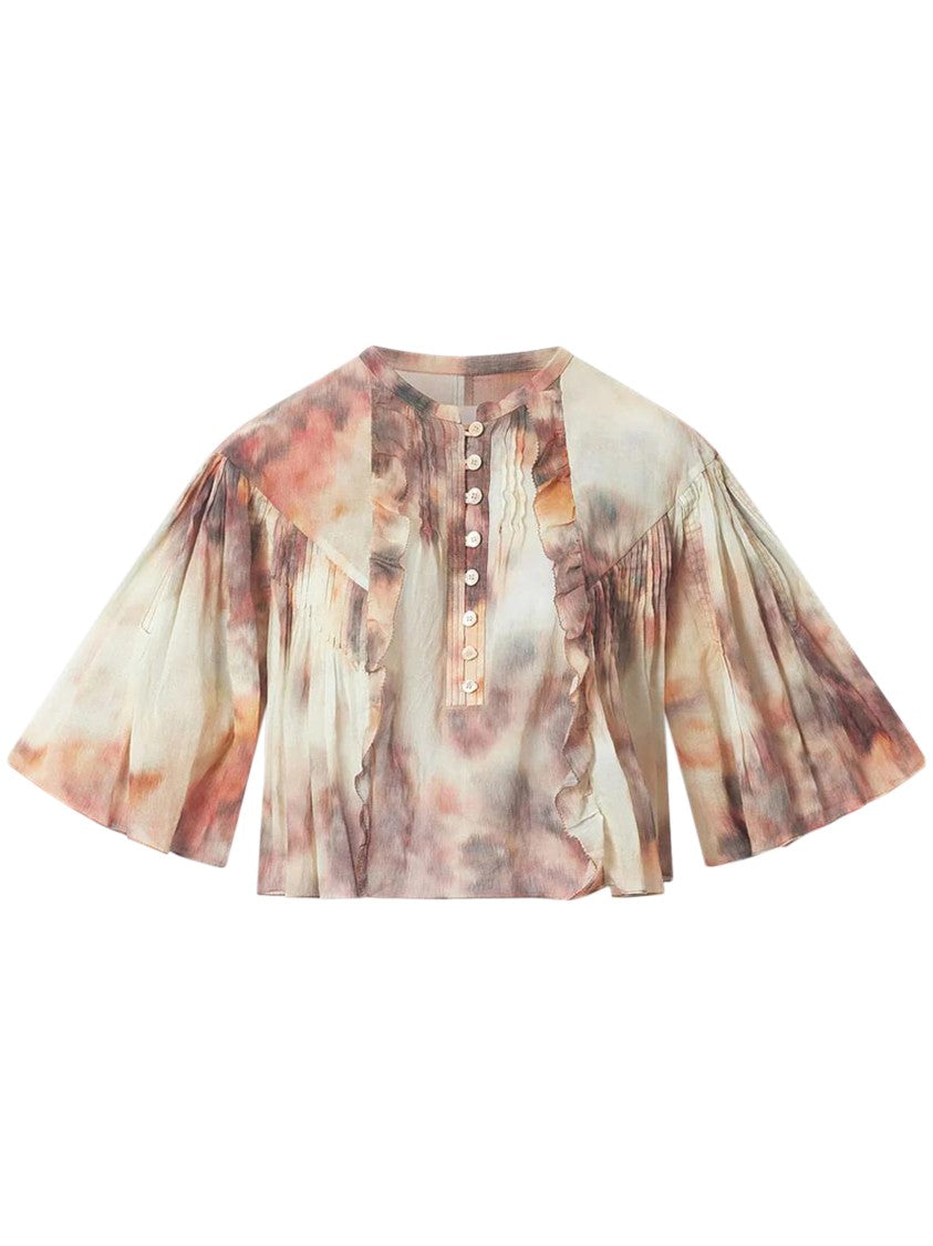 Isabel Marant Étoile Cropped Blouse With Flared Sleeves And Ruffle Details