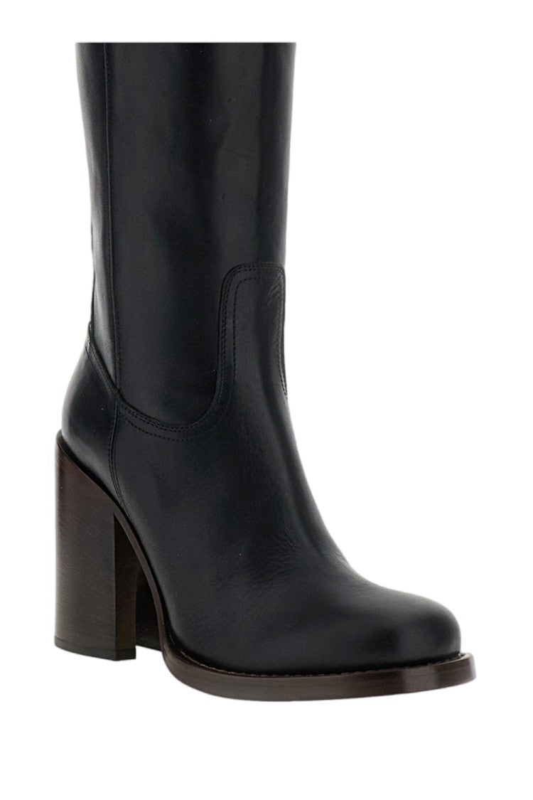 Dries Van Noten Black Wide Heel Smooth Leather Boots