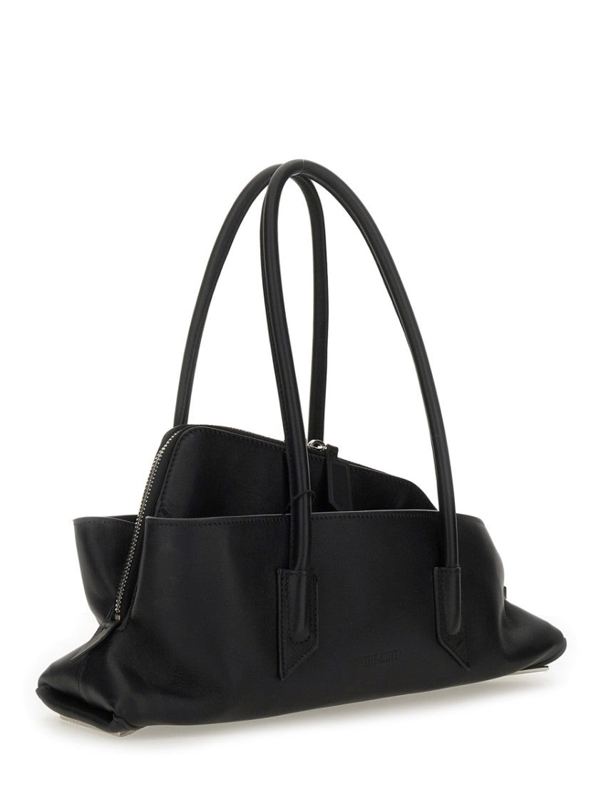 The Attico Structured Black Calf Leather Shoulder Bag With Unique Shape