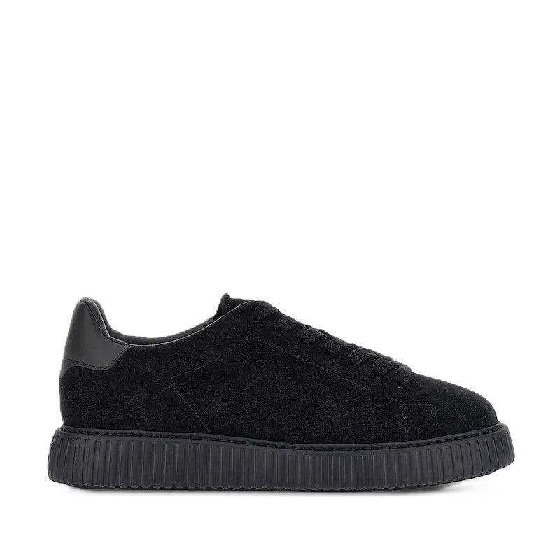 Hogan Black Suede Ribbed Sole Low-Top Sneakers
