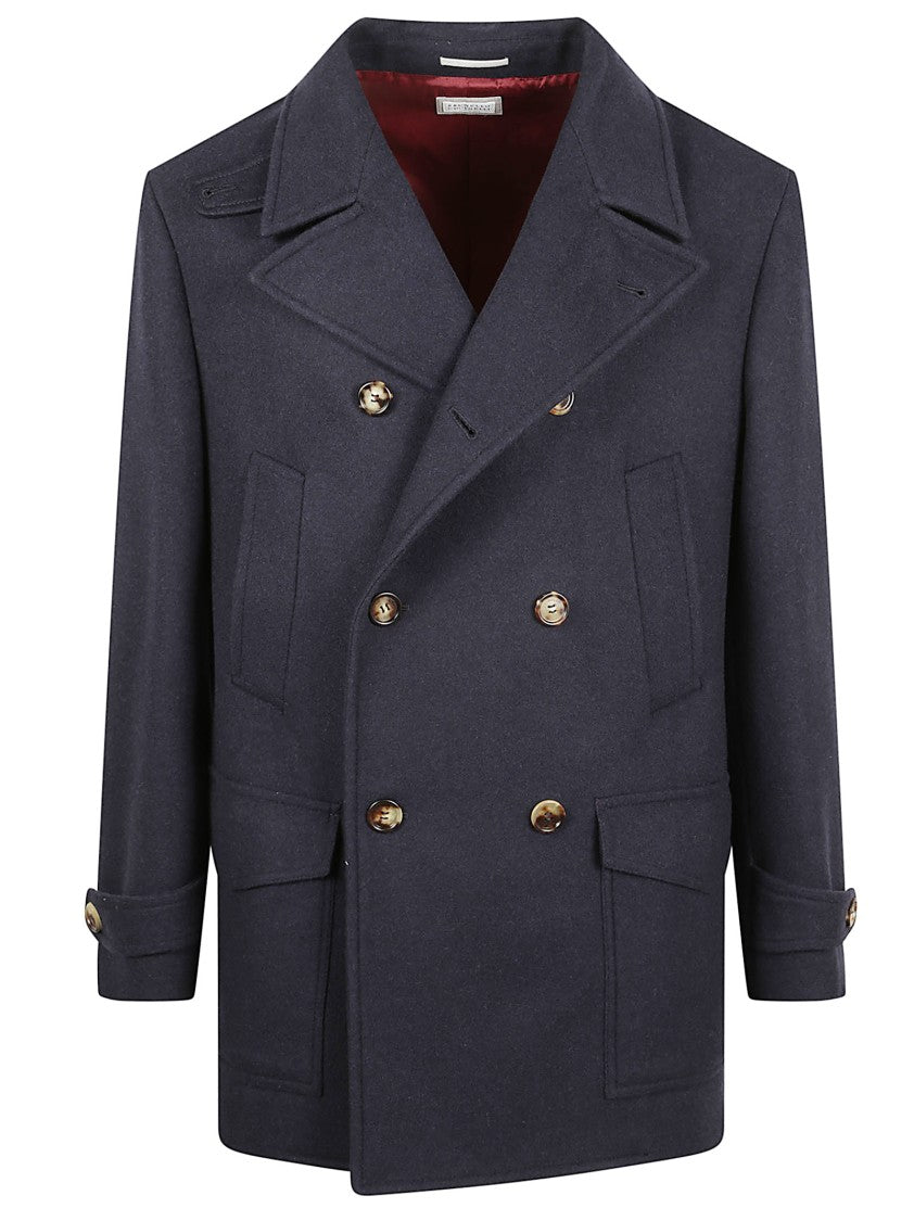 Brunello Cucinelli Short Double-Breasted Coat In Soft Wool