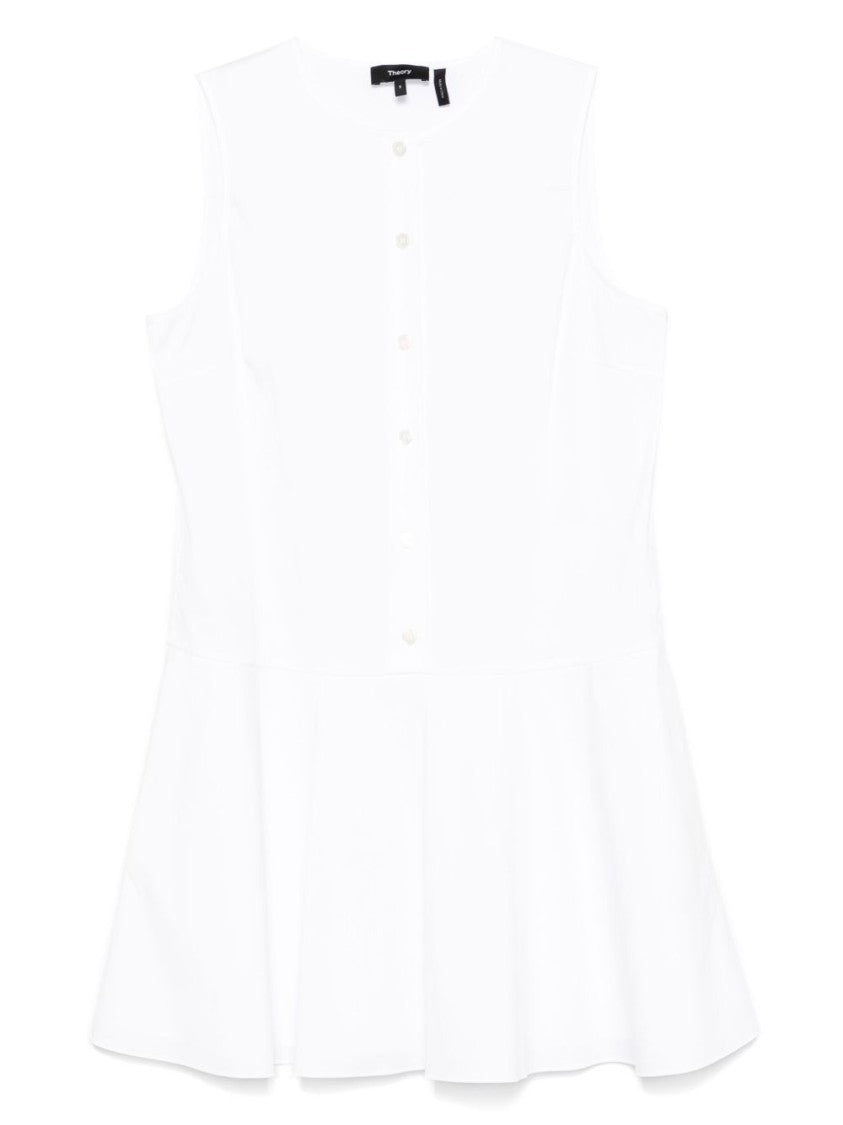 Theory Flared White Linen Blend Mini Dress