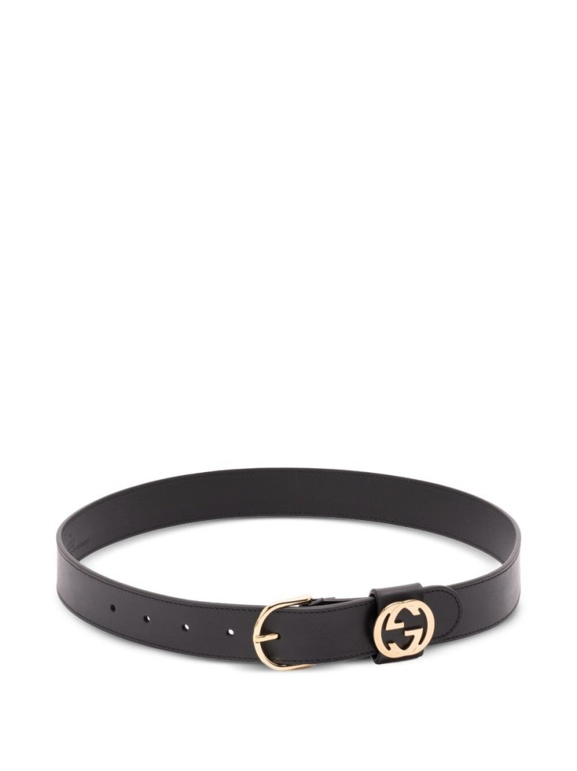 Gucci Black Polished Gold Hardware Slim Calfskin Belt