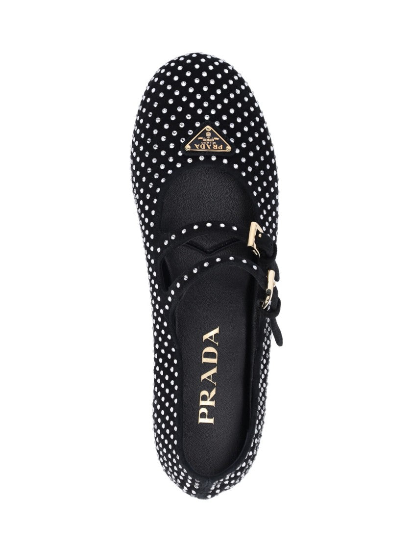 Prada Rhinestone Ballet Flats – Black