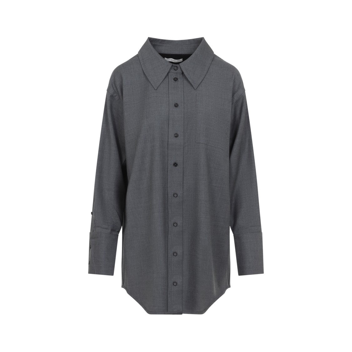 Co Relaxed Fit Grey Wool Shirt With Classic Collar