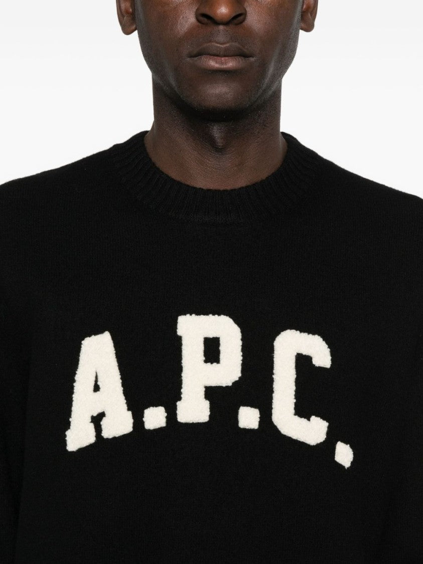 A.P.C. Crew Neck Black Sweater With Bold Lettering
