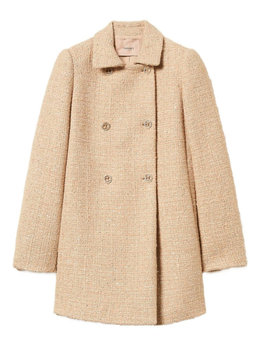 Twin-Set Textured Beige Double-Breasted Coat