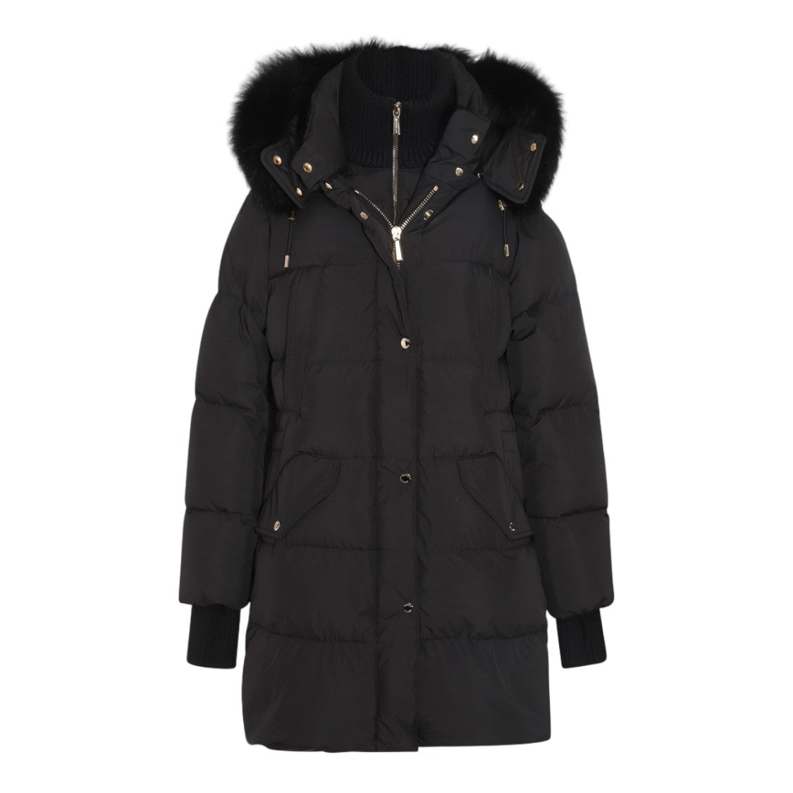 Moorer Quilted Down Jacket With Detachable Fur Hood And Snap Closure