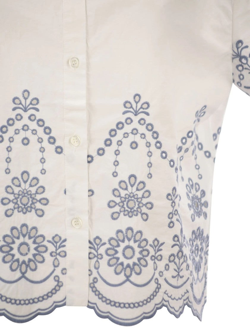 Mc2 Saint Barth White Floral-Embroidered Short-Sleeved Shirt