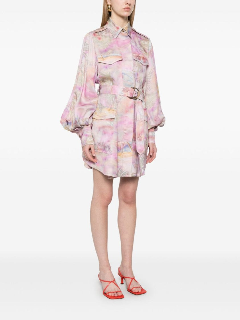 Zimmermann Soft Flowy Mini Dress With Puffed Sleeves