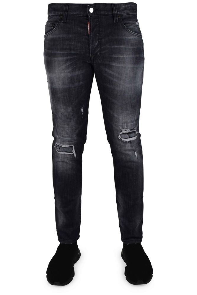 Dsquared2 Distressed Dark Cotton Skater Jeans