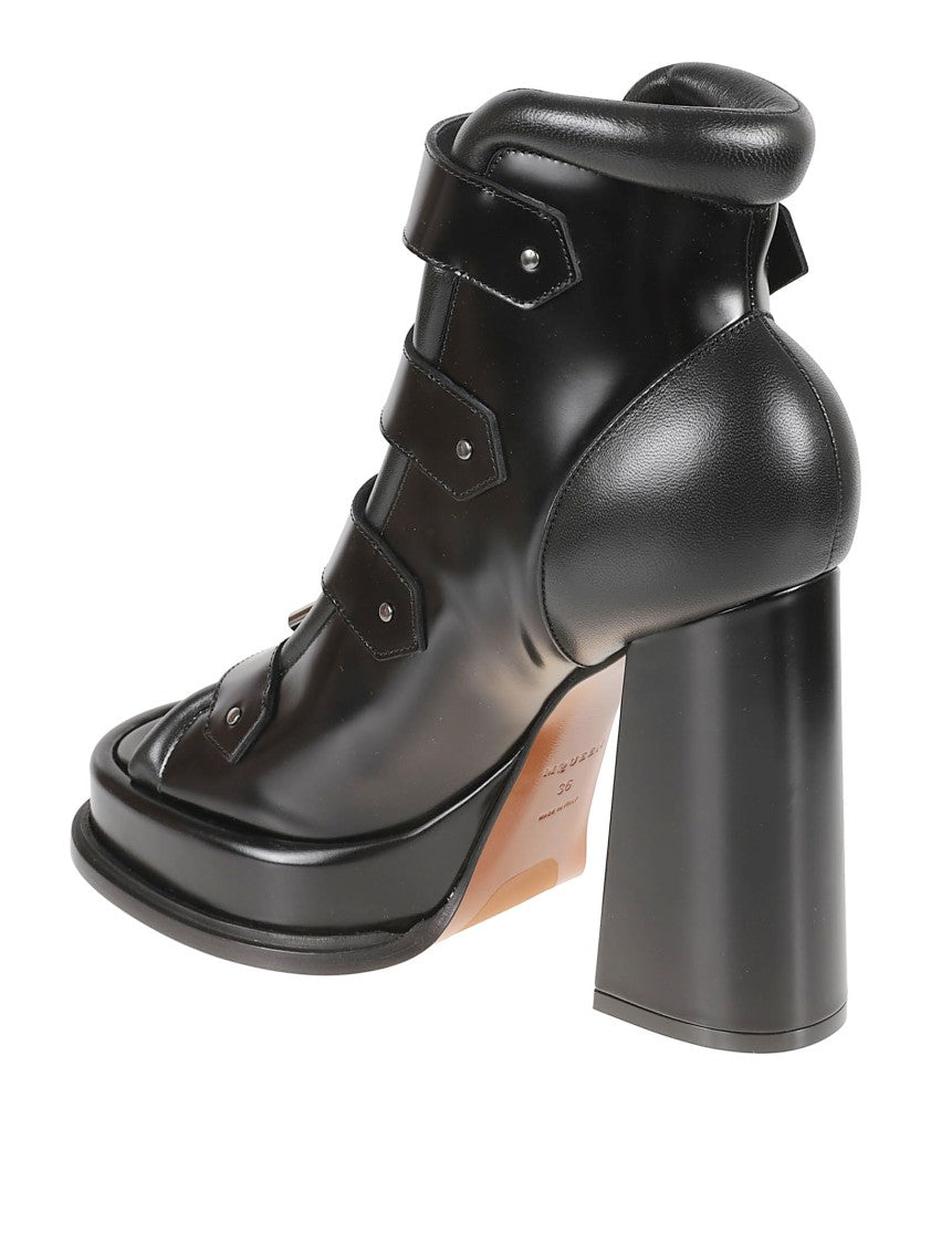 Alexander Mcqueen Cage Sandals In Smooth Black Calfskin