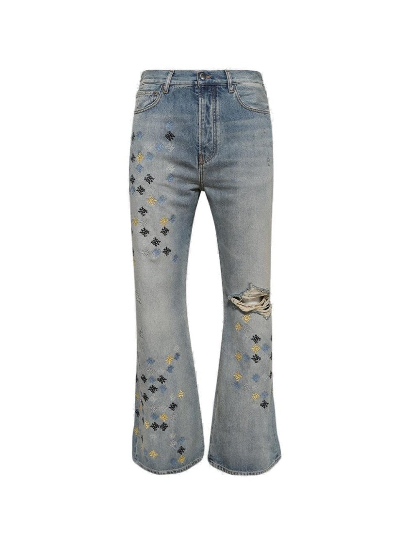 Amiri Ma Quad Embroidered Flare Jeans - Antique Indigo