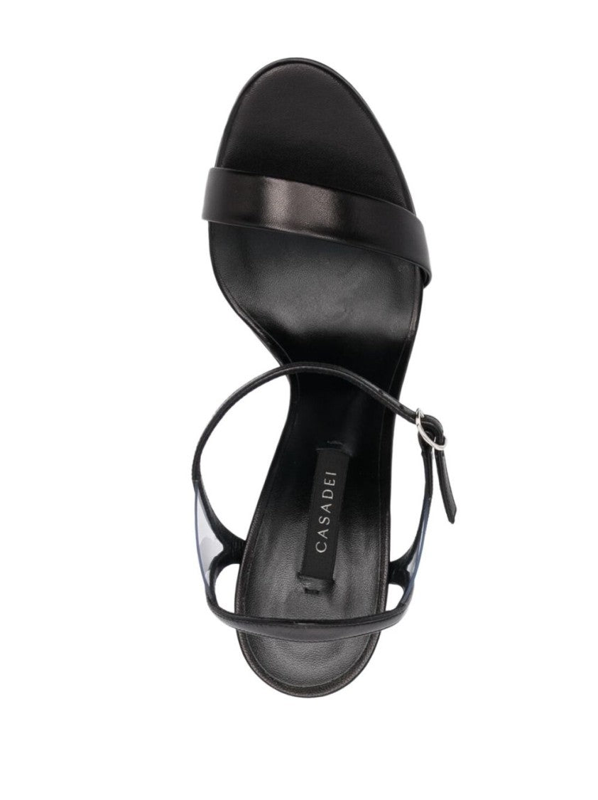Casadei Black Leather Sandals With Steel Blade Heel