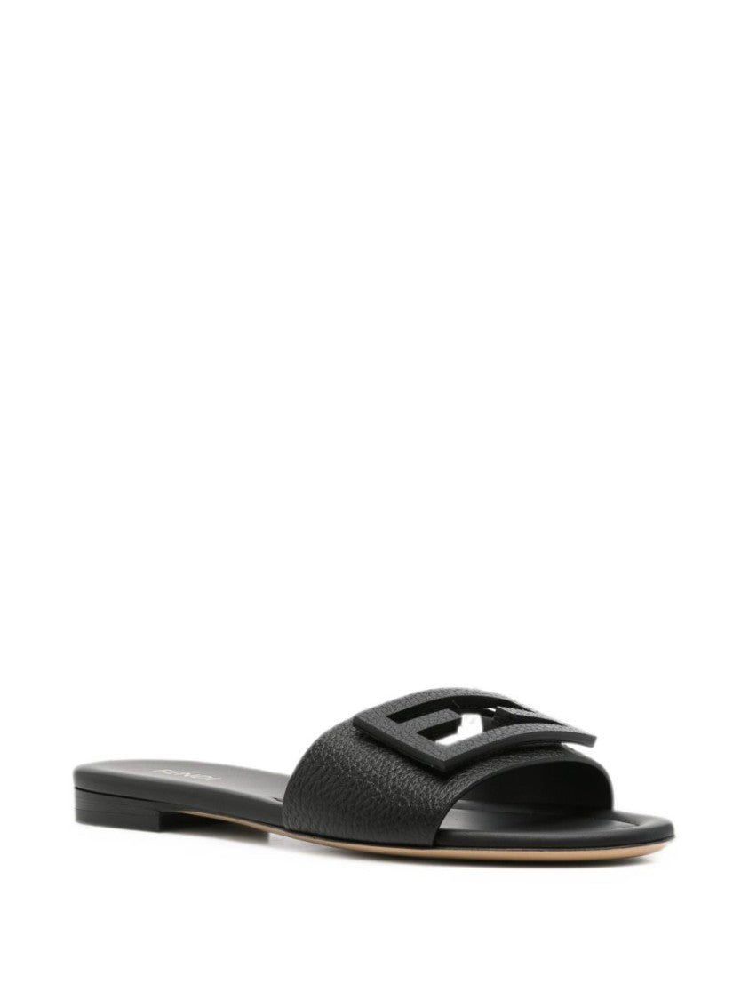 Fendi Black Minimalist Leather Flat Shoes