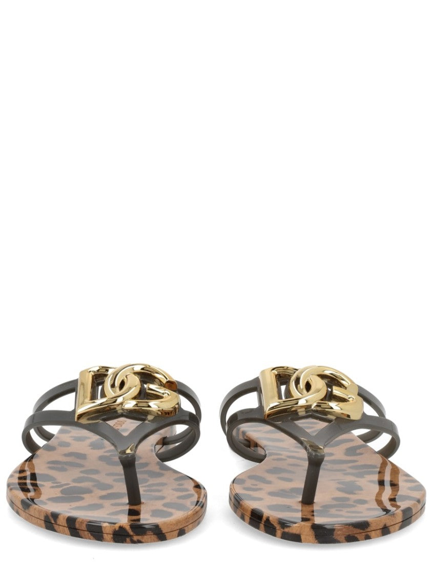 Dolce & Gabbana Leopard Print Gold Logo Slides