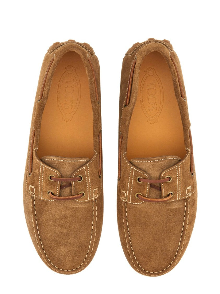 Tod's Brown Suede Moccasin Shoes With Detailing