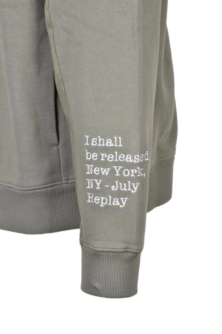 Replay Sage Green Men Cotton Zip Hoodie