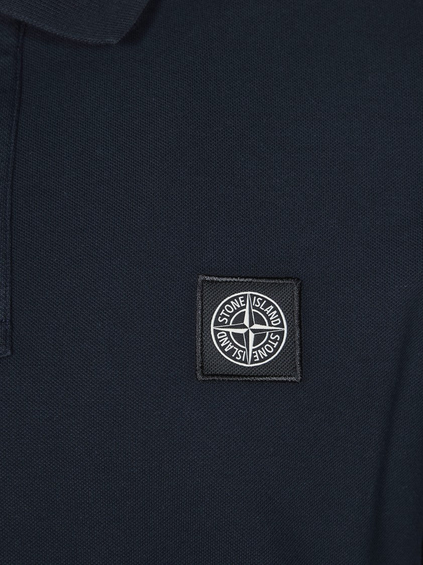 Stone Island Blue Textured Small Patch Polo Shirt