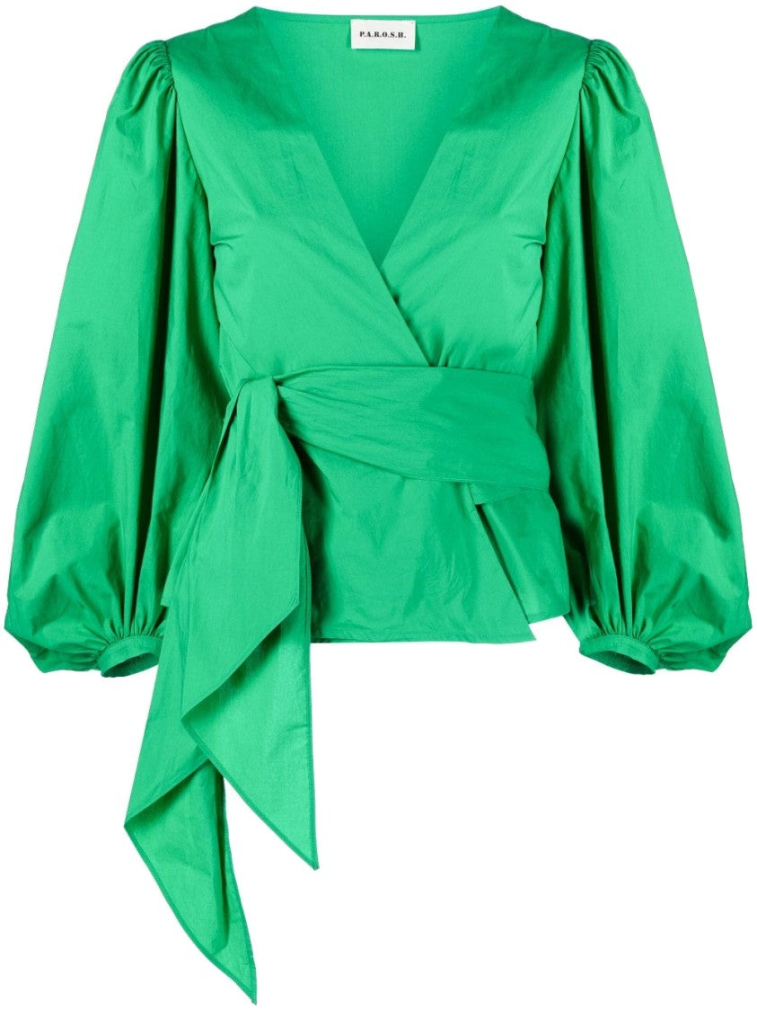 P.A.R.O.S.H. Wrap Design Blouse With Deep V-Neckline