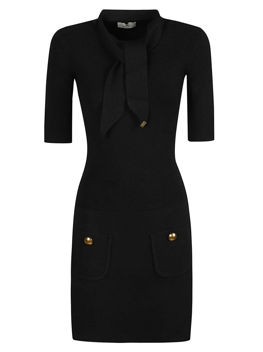 Elisabetta Franchi Fitted Mini Dress With Distinctive Nektie And Gold Accents