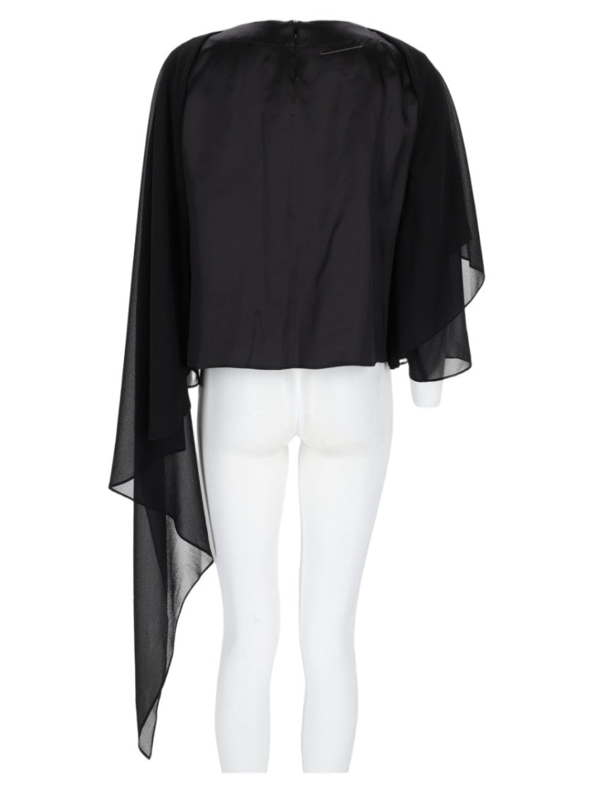 Mm6 By Maison Margiela Black Asymmetrical Sheer Layered Top