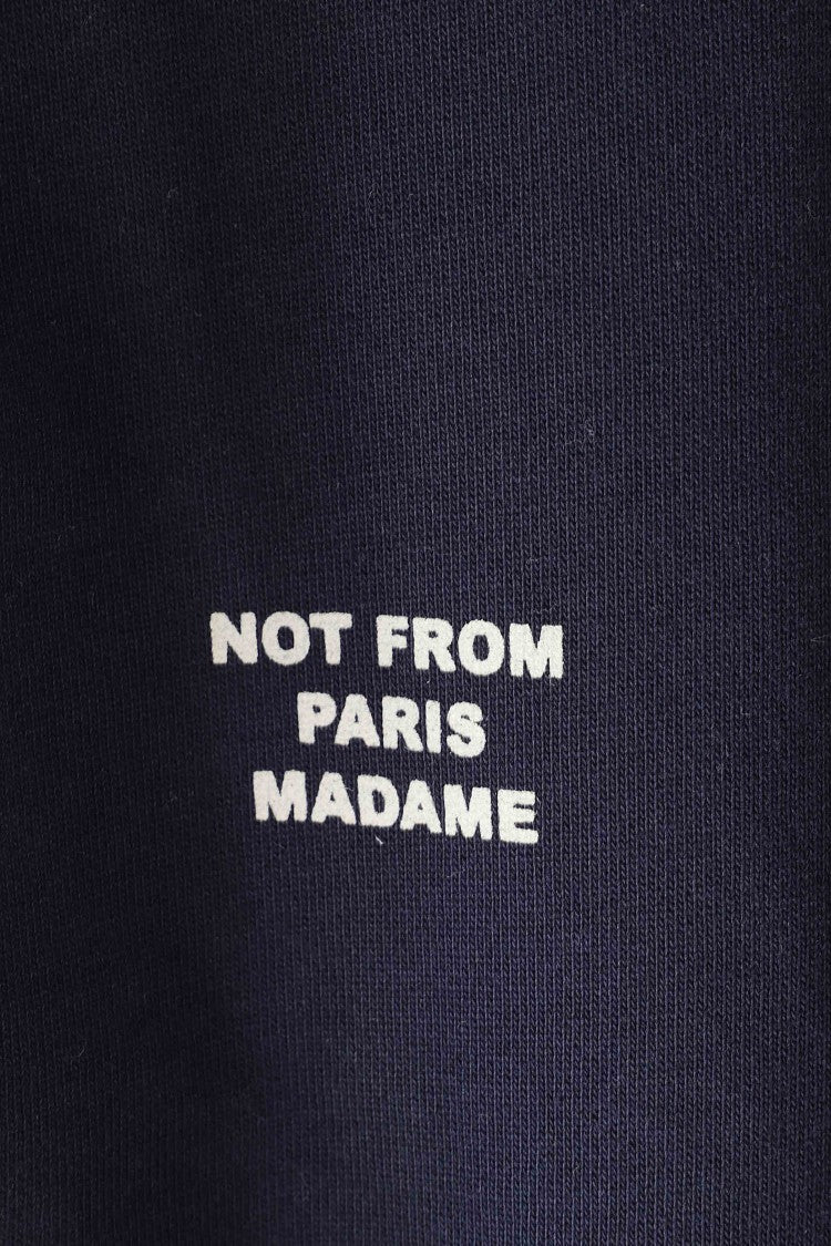 Drôle De Monsieur Blue Slogan Zip-Up Cotton Hoodie