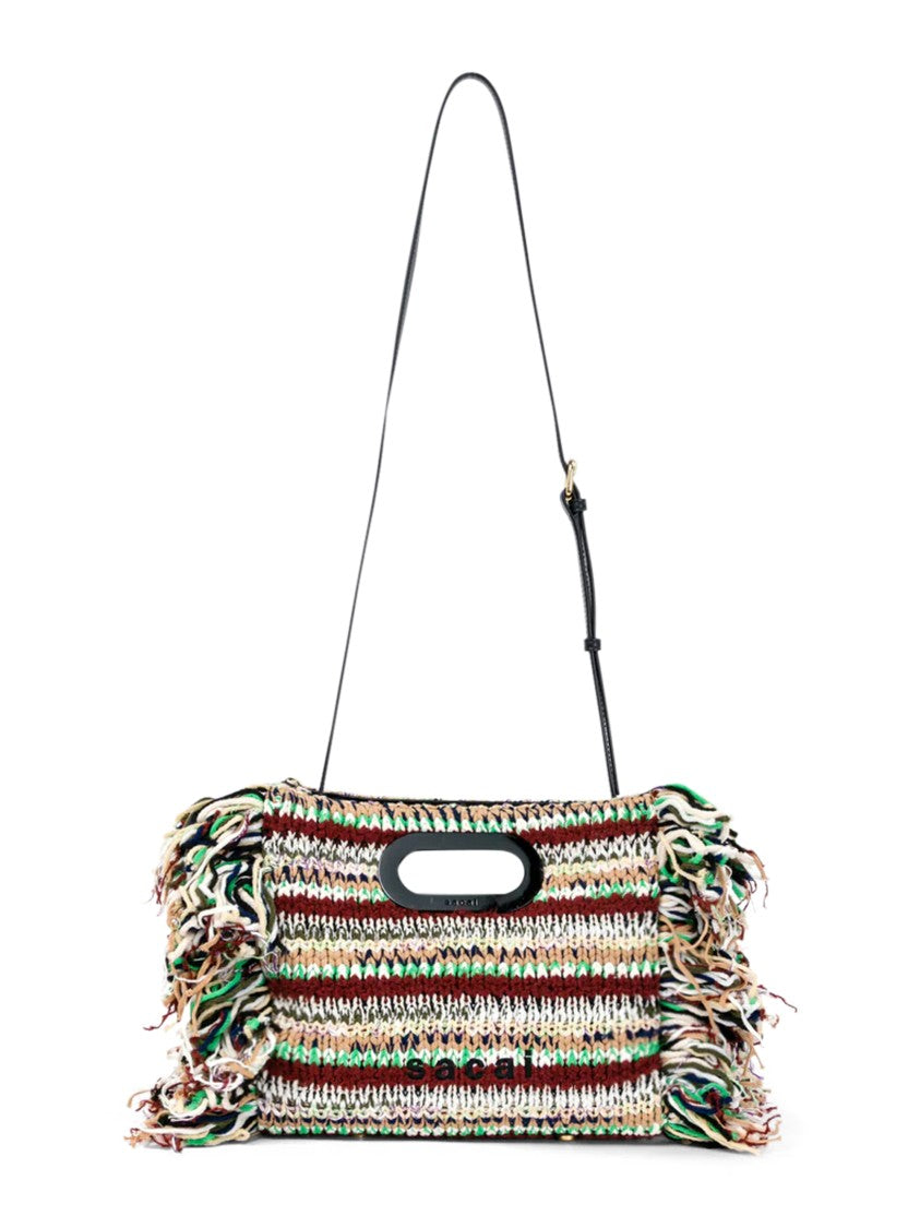Sacai Small Multi-Color Knit Shopper Bag With Fringed Edges