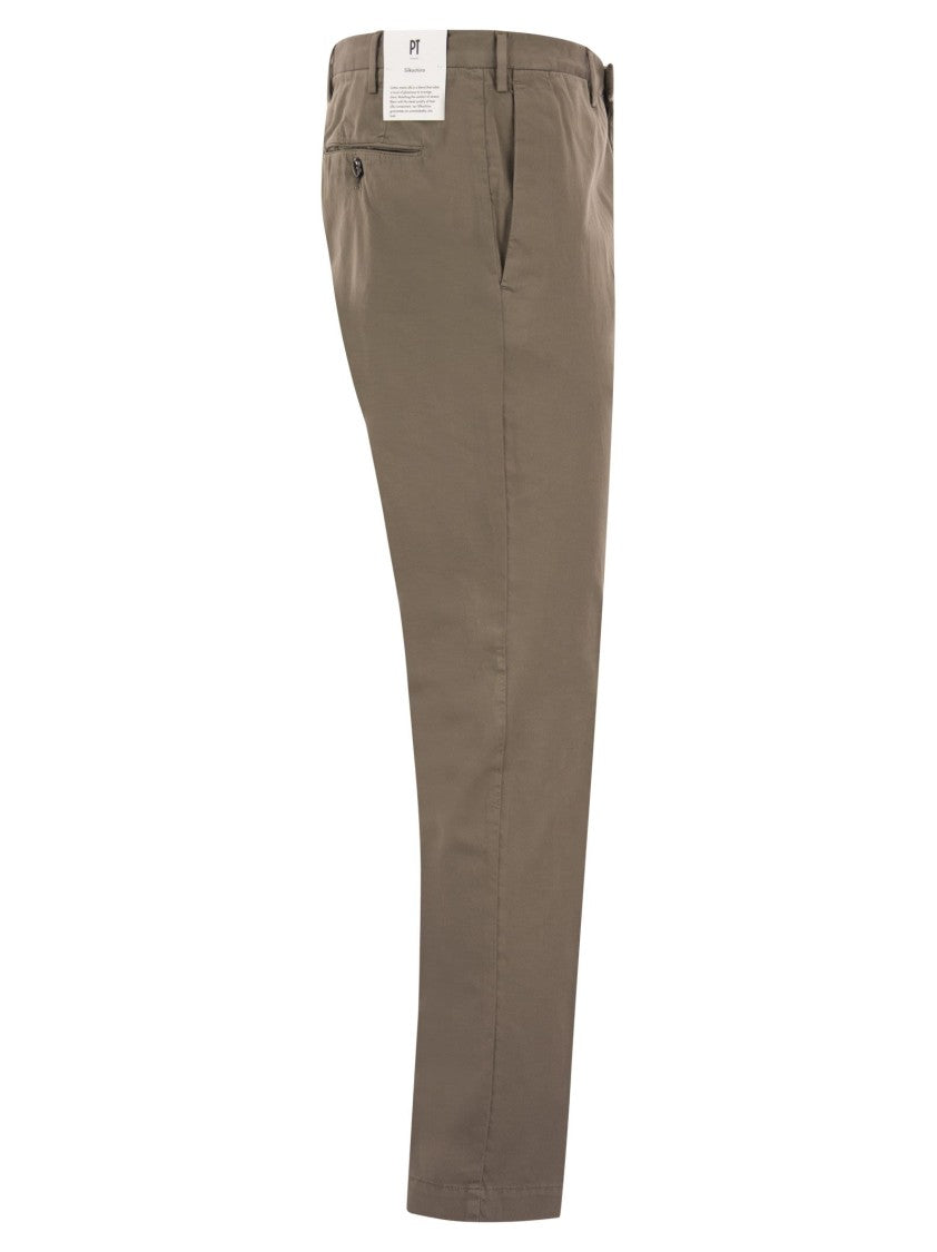 Pt Torino Superslim Trousers In Cotton And Silk